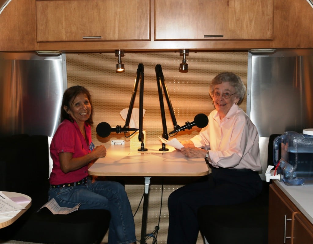 Julie and Connie in StoryCorps Airstream